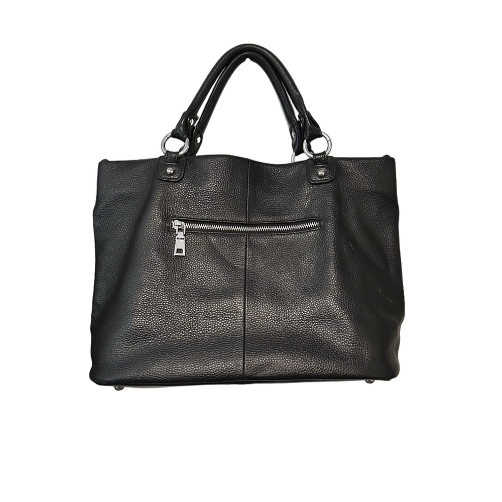 Black Faux Leather Tote Bag with Silver Accents